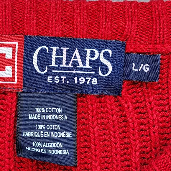 Chaps Men’s Large Sweater Crewneck Striped Ribbed Knit Cotton Y2K Style Fall - Picture 8 of 12